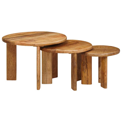 Tables gigognes rondes Ø54 en manguier massif, lot de 3