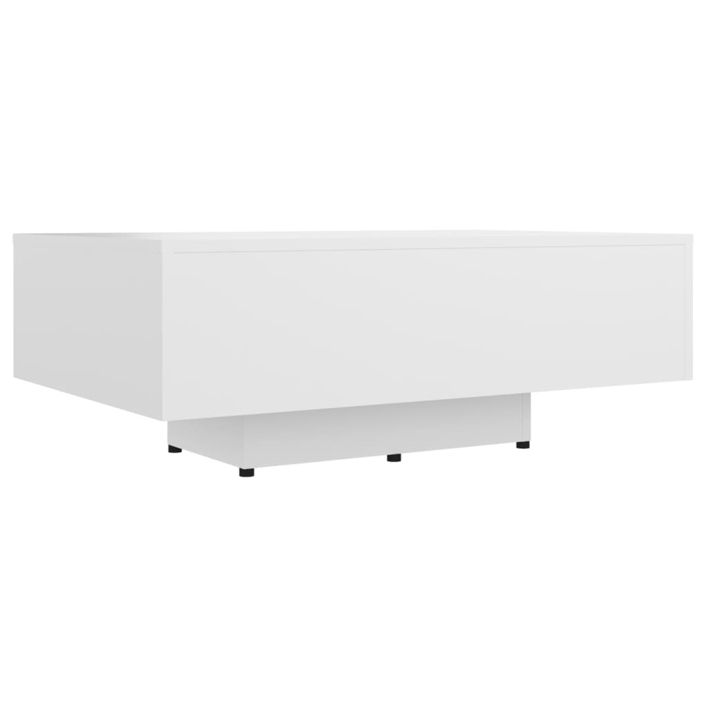 Table basse 85 cm blanc mat, socle en retrait