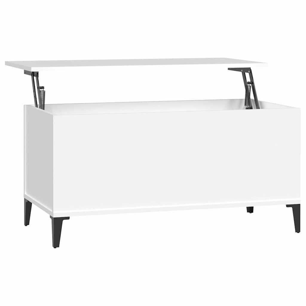 Table basse relevable 90 cm blanc mat, pieds compas