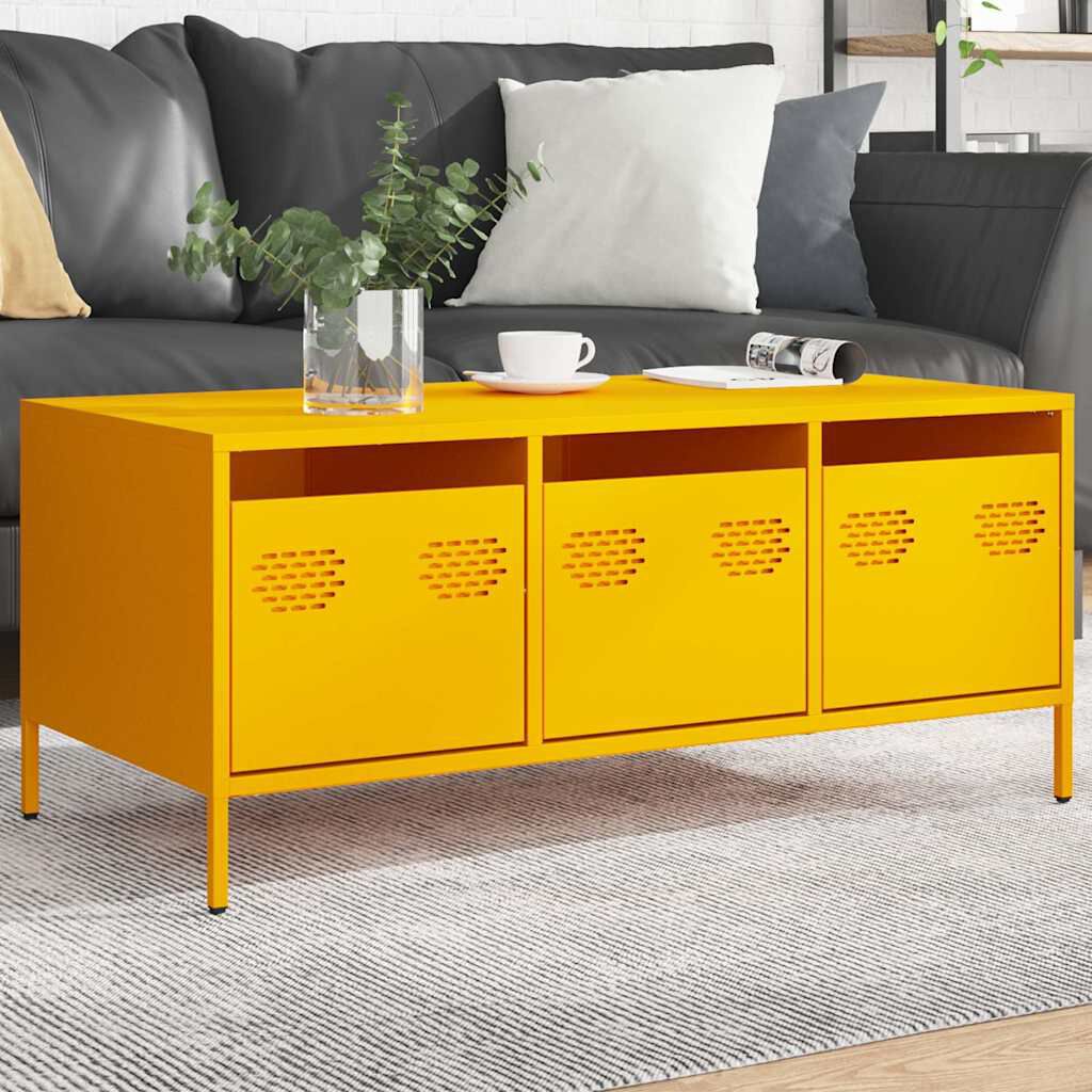 Table basse 101 cm en acier laminé à froid, jaune moutarde