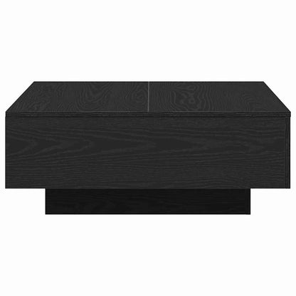 Table basse carrée 80 cm décor chêne noir, socle en retrait