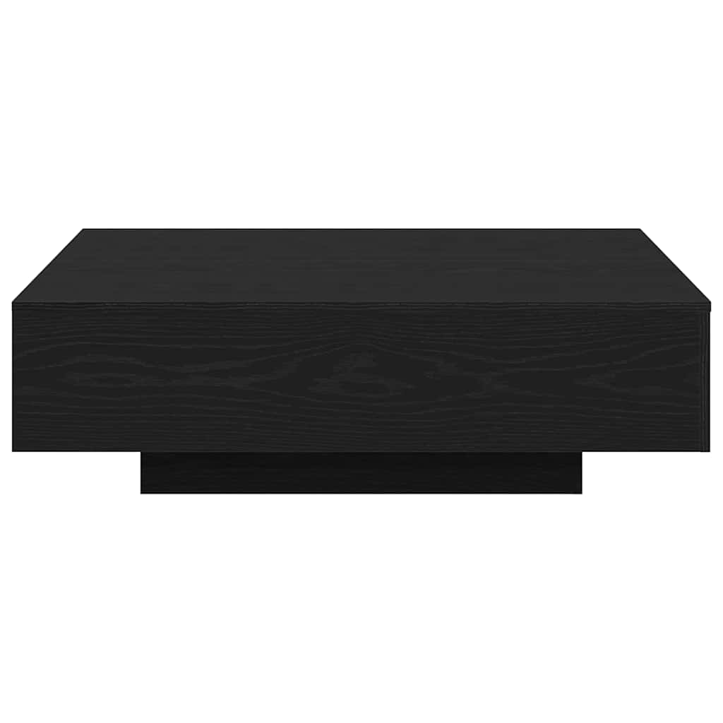 Table basse carrée 100 cm décor chêne noir, socle en retrait