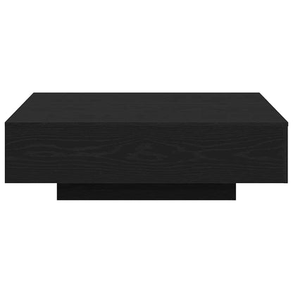 Table basse carrée 100 cm décor chêne noir, socle en retrait