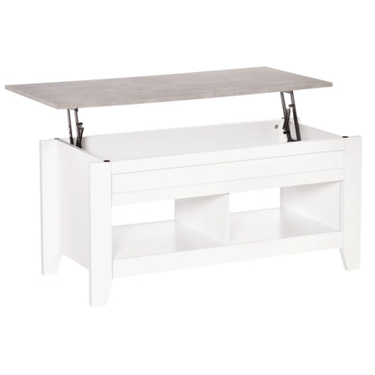 Table basse relevable 105 cm blanc et chêne grisé, 2 compartiments