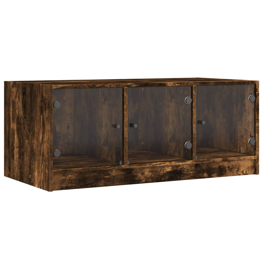 Table basse 102 cm à portes vitrées, décor chêne fumé