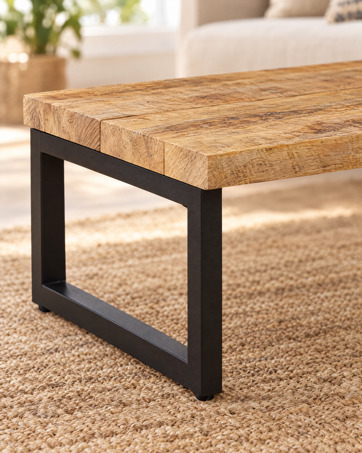 Table basse 100 manguier acier - détail bois