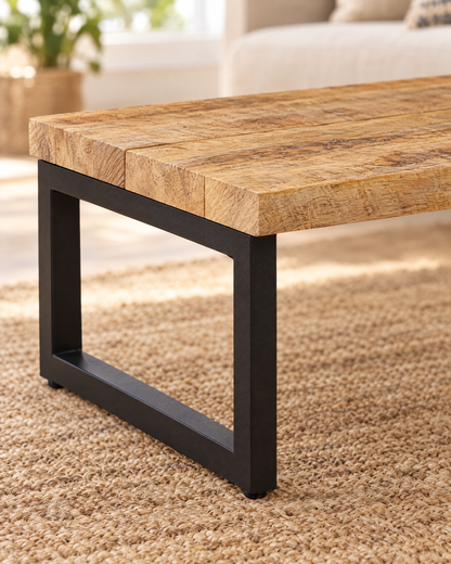 Table basse 100 manguier acier - détail bois