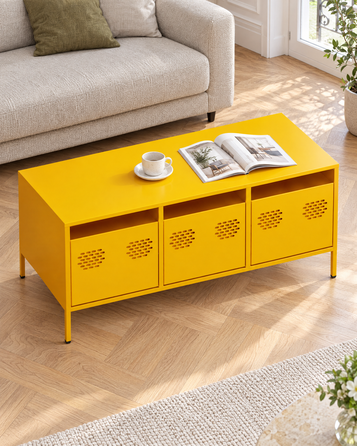 Table basse acier jaune moutarde 101 - vue plongeante