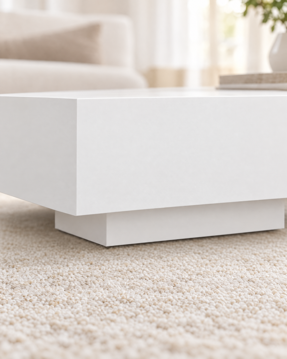 Table basse blanc mat socle 85 - détail