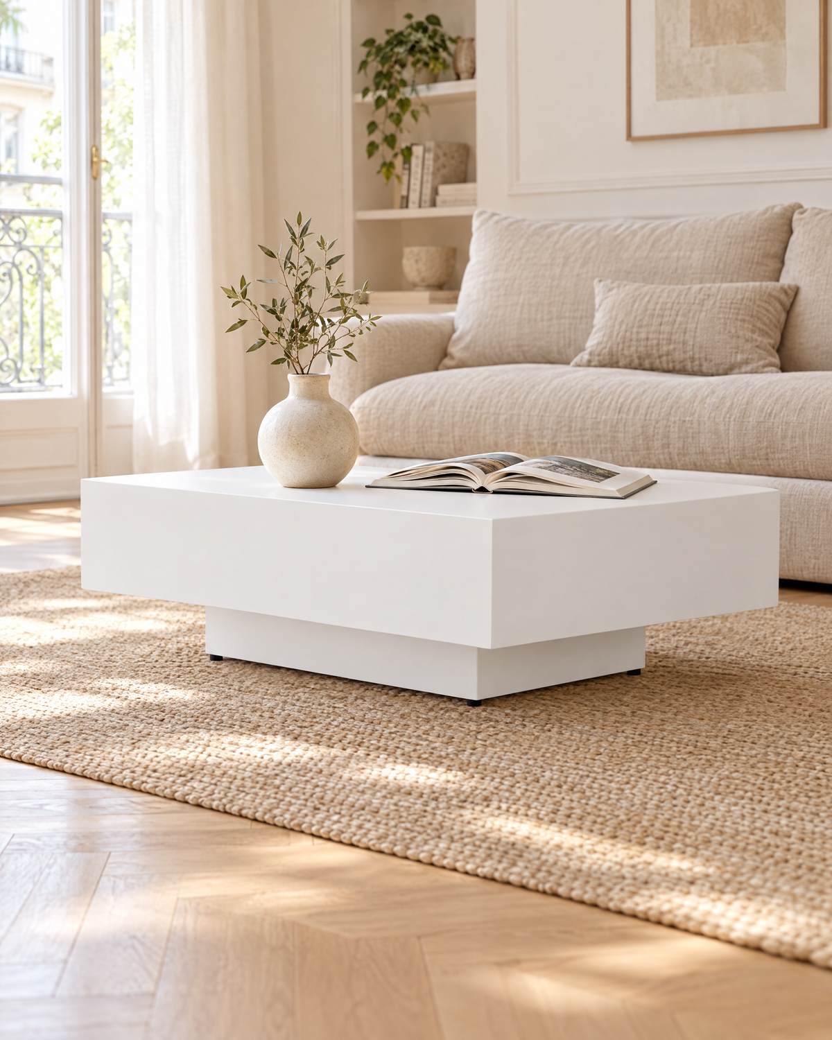 Table basse blanc mat socle 85 - salon