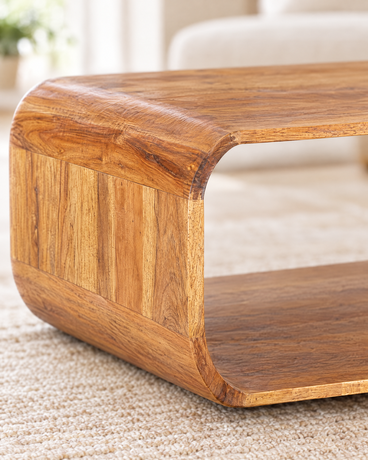 Table basse acacia cadre boucle 90 - détail