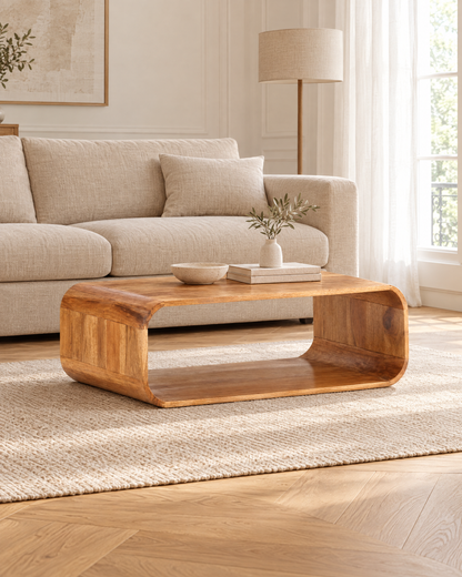 Table basse acacia cadre boucle 90 - plan large
