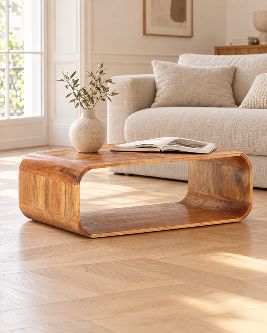 Table basse acacia cadre boucle 90 - salon