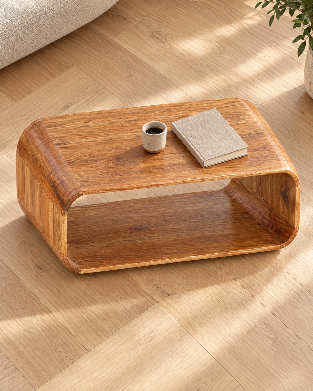 Table basse acacia cadre boucle 90 - vue plongeante