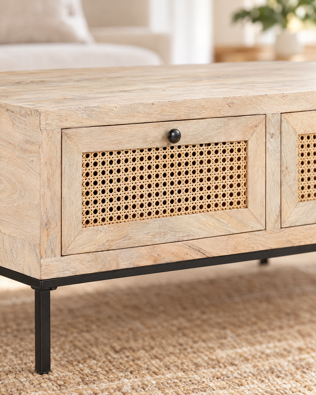 Table basse manguier cannage 90 - détail