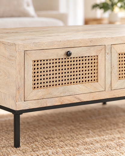 Table basse manguier cannage 90 - détail