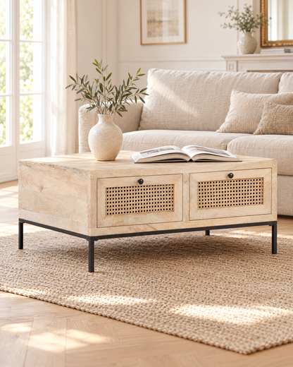 Table basse manguier cannage 90 - salon