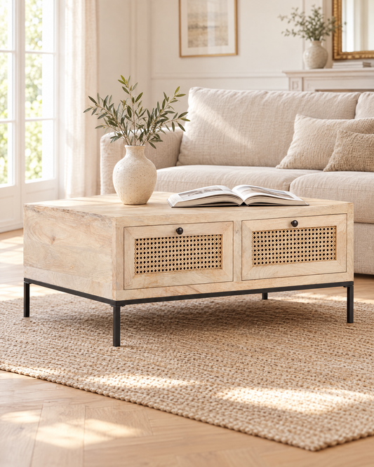 Table basse manguier cannage 90 - salon