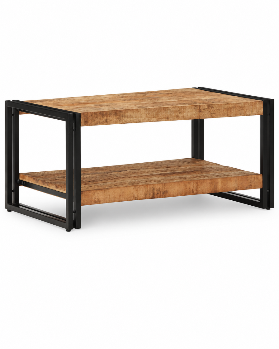 Table basse 90 cm manguier brut et fer - packshot