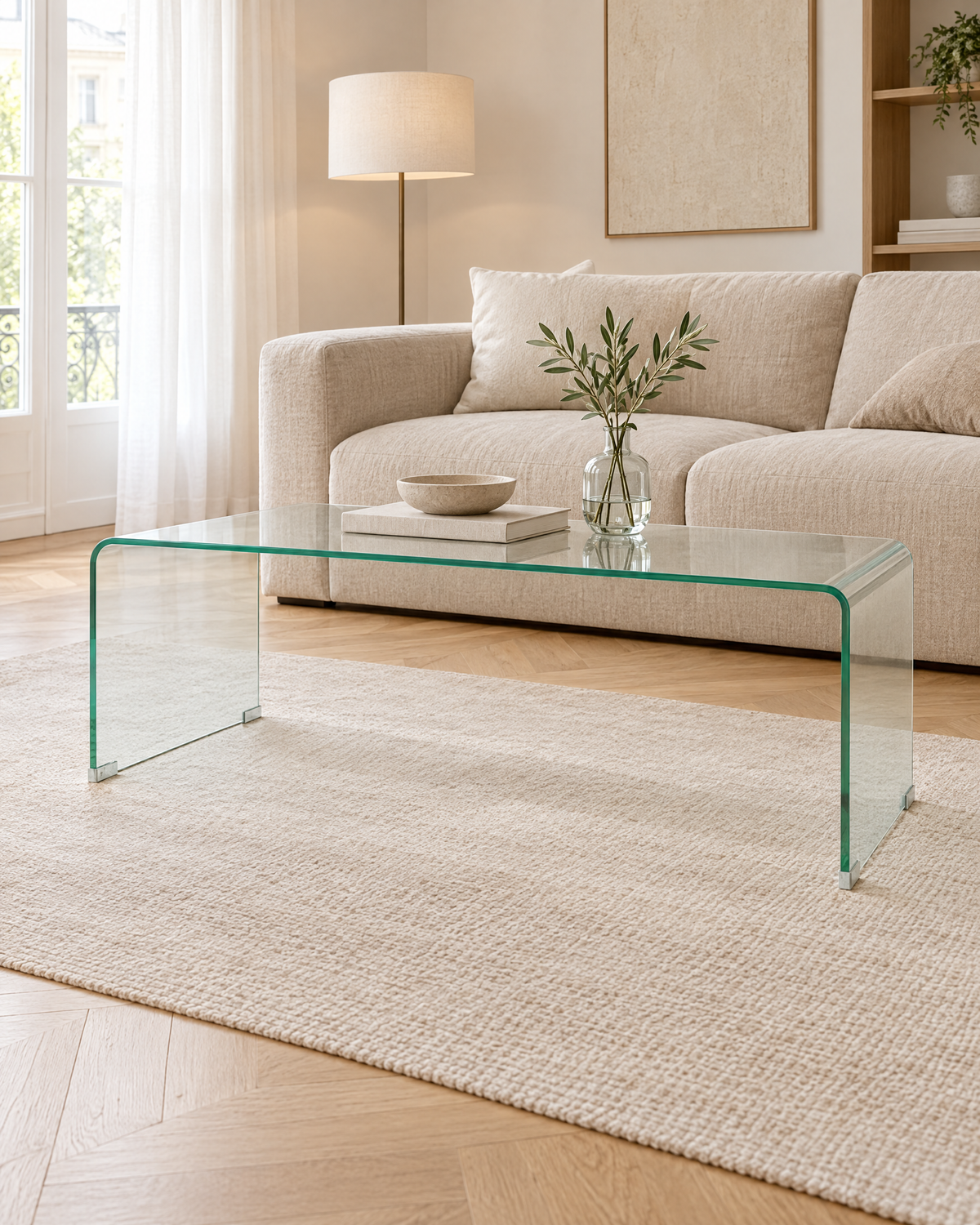 Table basse verre courbé 98 - plan large