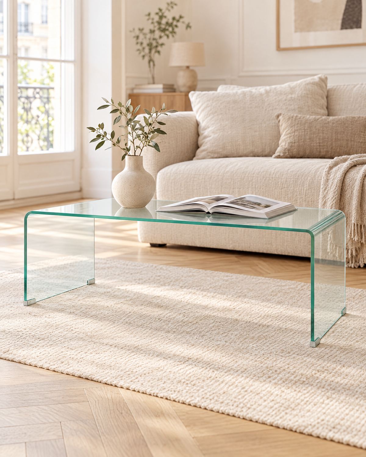 Table basse verre courbé 98 - salon