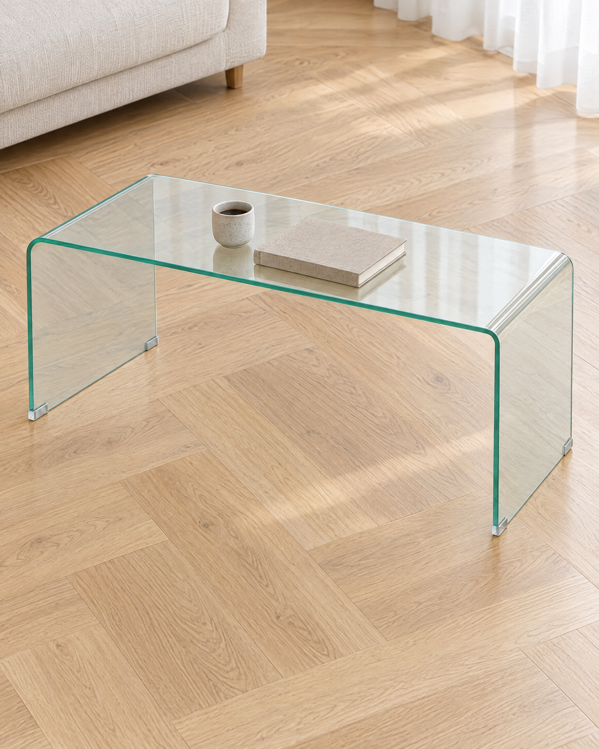 Table basse verre courbé 98 - vue plongeante