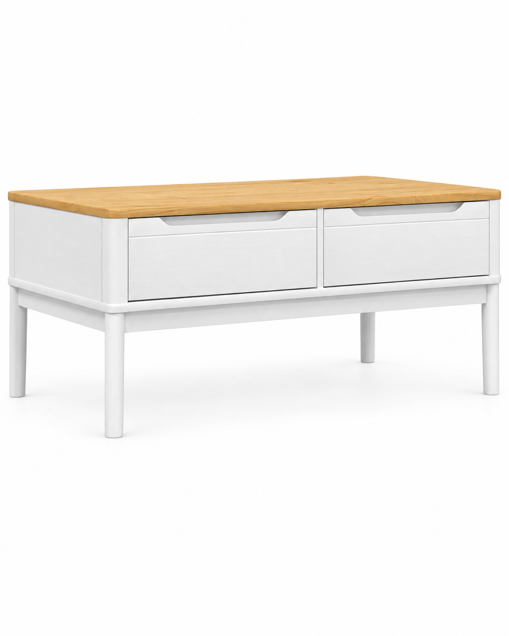 Table basse pin blanc 2 tiroirs 99 - packshot