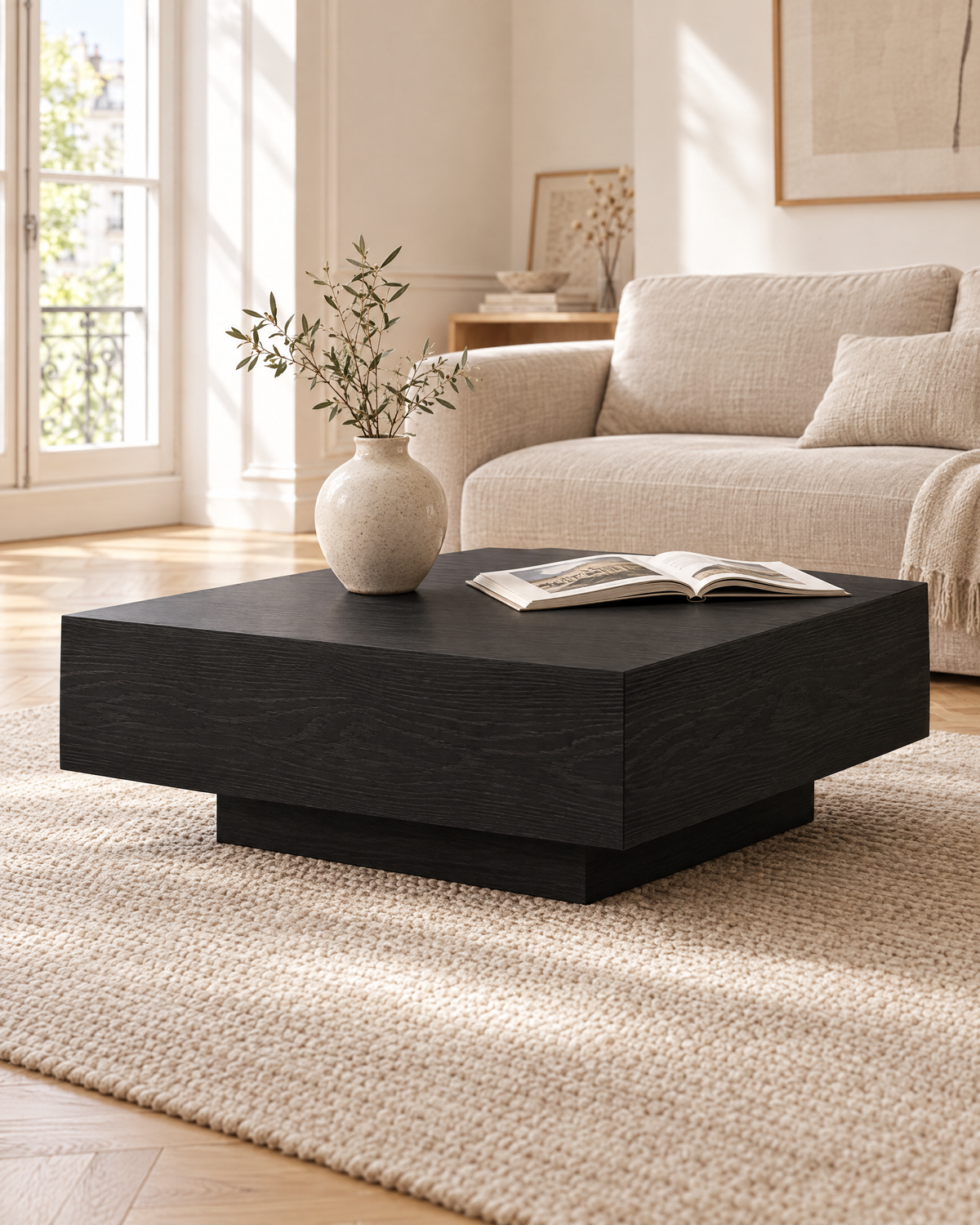 Table basse carrée décor chêne noir 100 - salon