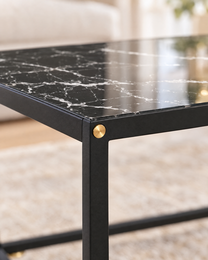 Table basse verre décor marbre noir 60 - détail