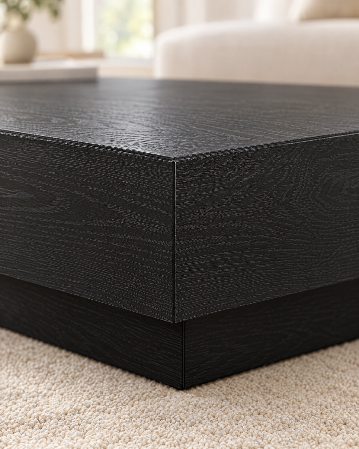 Table basse carrée décor chêne noir 80 - détail