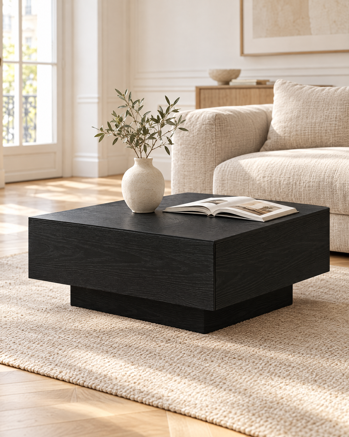 Table basse carrée décor chêne noir 80 - salon