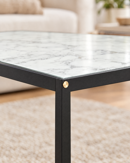 Table basse verre décor marbre blanc 80 - détail