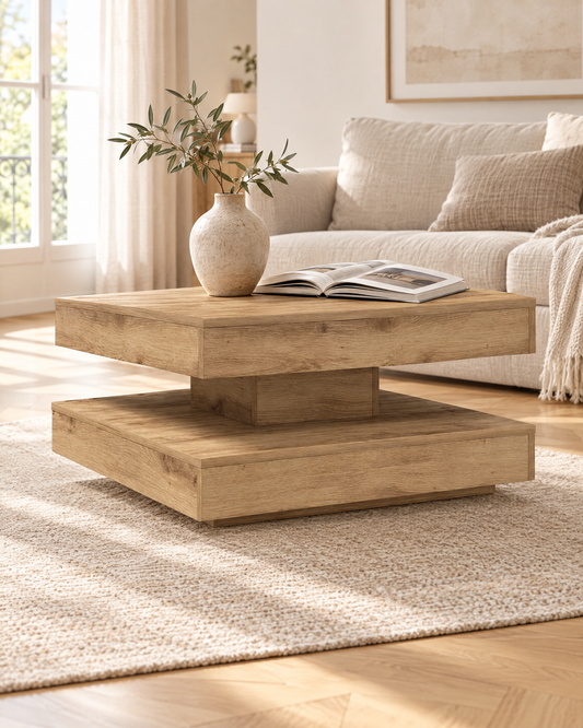 Table basse pivotante décor chêne 70 - salon