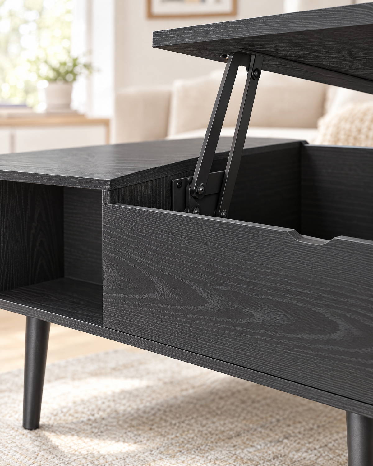 Table basse relevable frêne noir 100 - détail