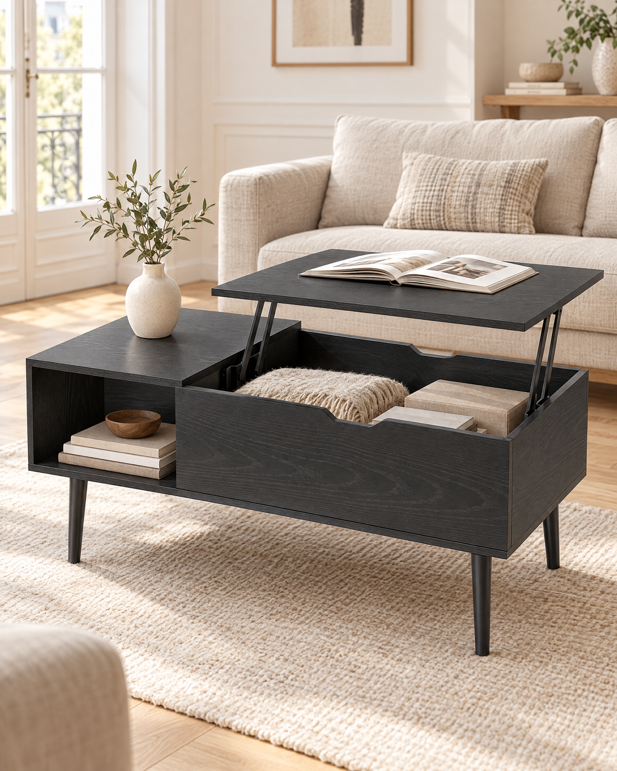 Table basse relevable frêne noir 100 - salon