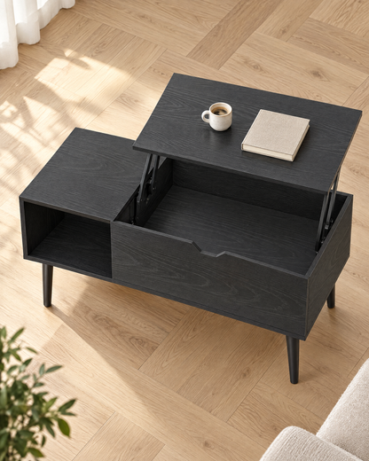 Table basse relevable frêne noir 100 - vue plongeante