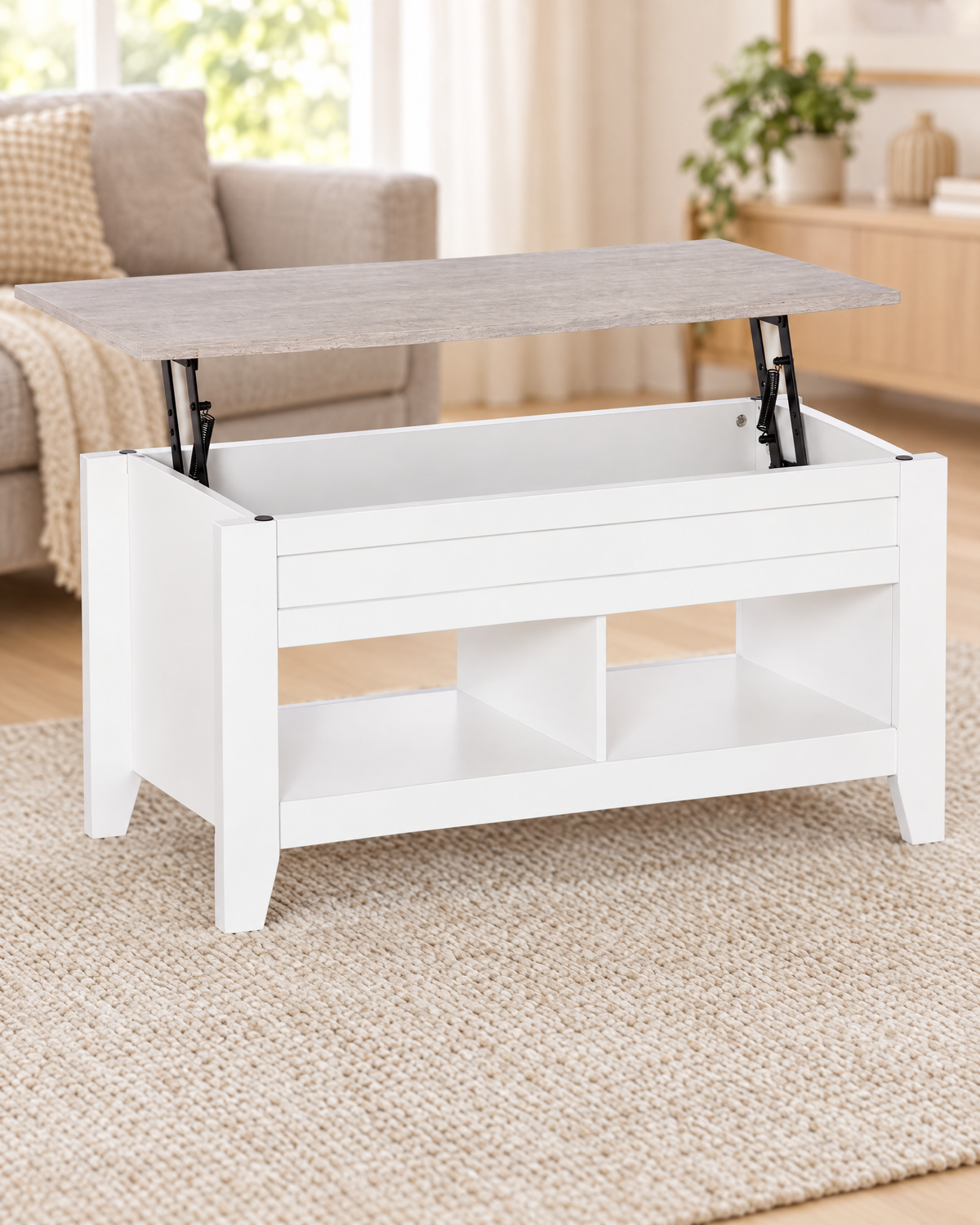 Table basse relevable blanc chêne grisé 105 - détail