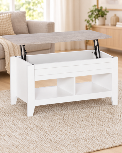 Table basse relevable blanc chêne grisé 105 - détail