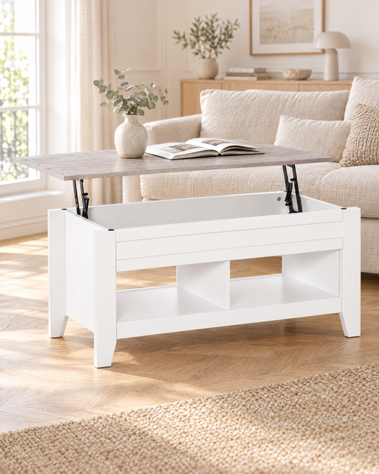 Table basse relevable blanc chêne grisé 105 - salon