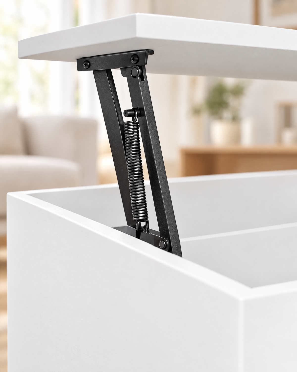 Table basse relevable blanc mat 90 - détail