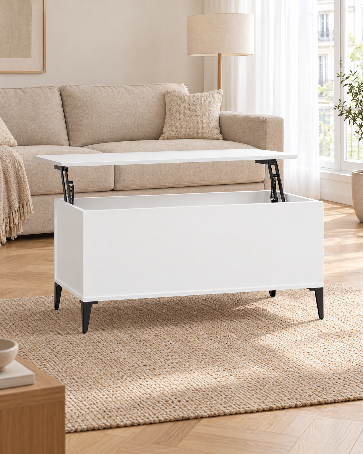 Table basse relevable blanc mat 90 - plan large