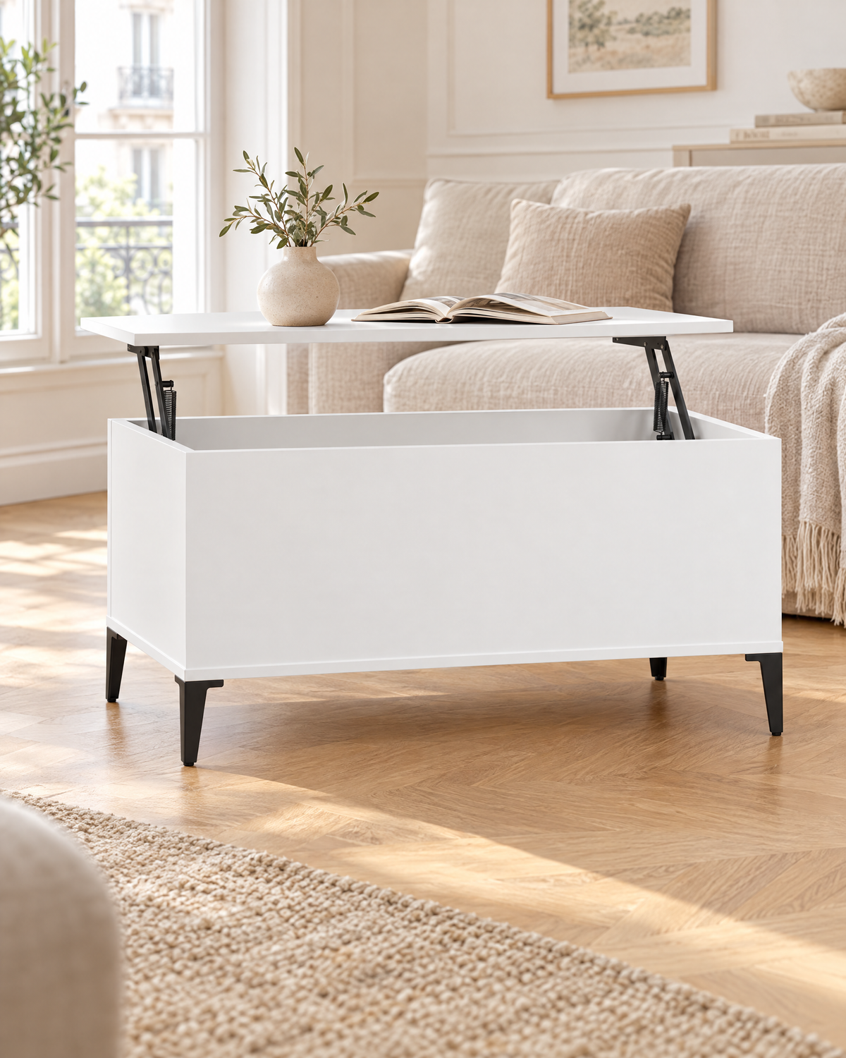 Table basse relevable blanc mat 90 - salon