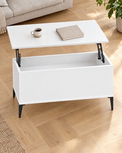 Table basse relevable blanc mat 90 - vue plongeante
