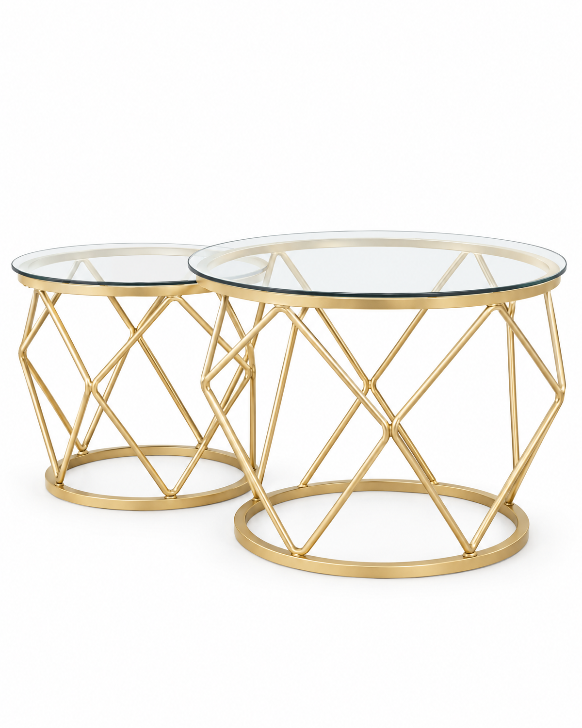 Tables rondes dorées en verre - packshot